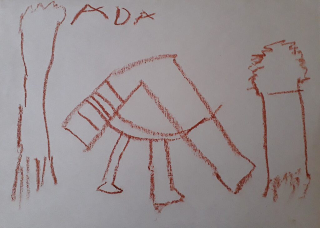 Ağaç evi çizimi olan bir çocuk resmi
